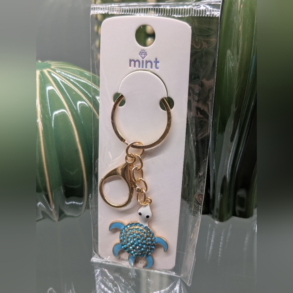 Mint Gold Turtle Keychain/Bagcharm W/Teal Blue Accents